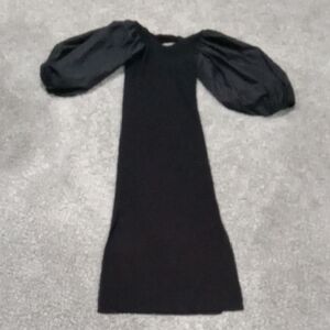 Gibson Latimer Black Ribbed Knit Midi Dress W Puff Sleeves Size S NWT